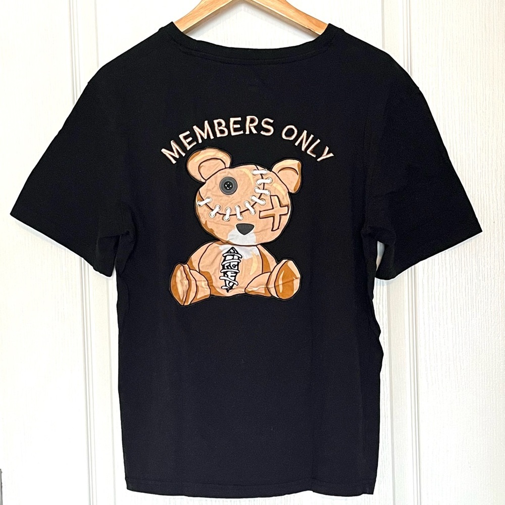 Members Only Black Teddy Bear Embroidered Graphic T-Shirt Sz L, Edgy Emo Grunge